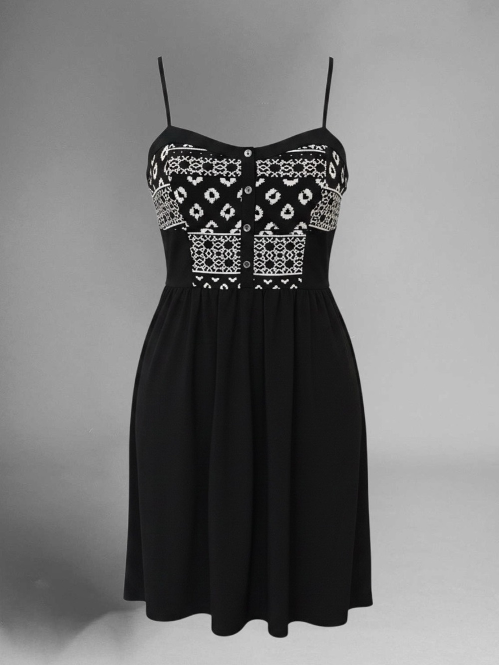 Express Black Mini Dress with White Embroidered Bodice